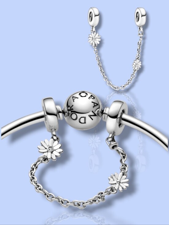Pandora Jewelry - Pandora Moments Sterling Silver Daisy Safety Chain With Clear CZ